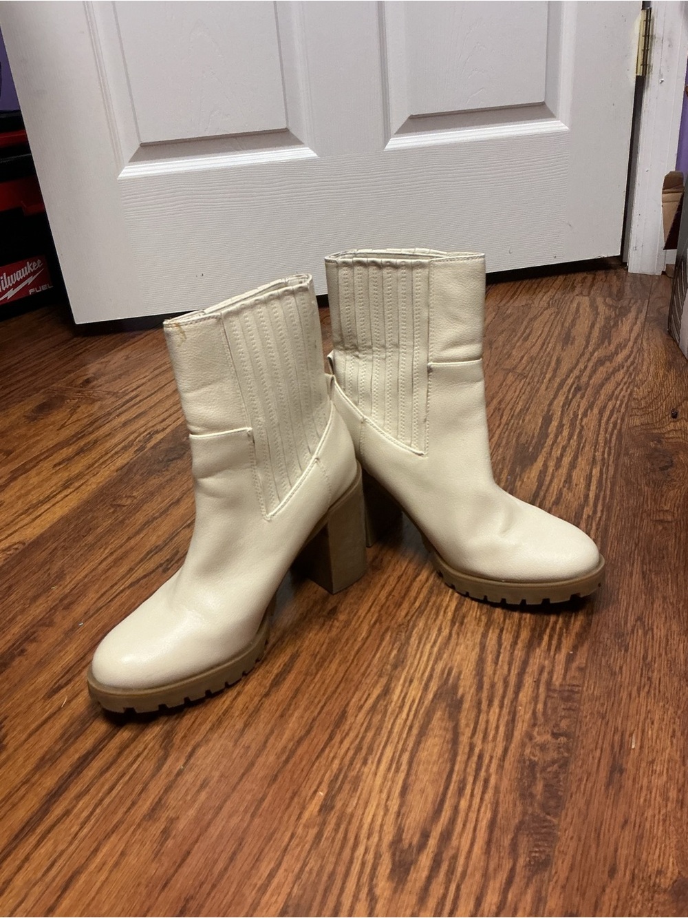 Coconuts by Matisse Cream Chunky Lug Heel Ankle Boots